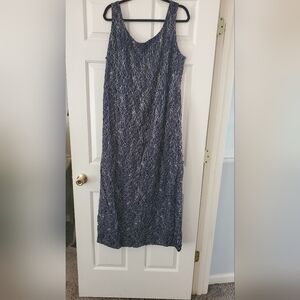 Shine Bright In This Navy, Blue, Metallic Silver Evening Dress! Sexy Back Slit!